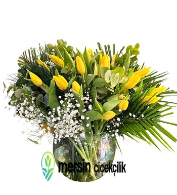 sarı lale buketi, mersin çiçekçi, online çiçek, 