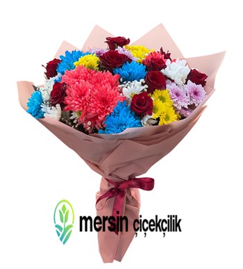 Mersin Çiçek Siparişi, Renkli Gül Buketi, Aynı Gün Çiçek, 